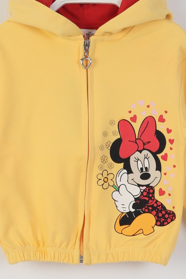 İki İplik Fırçalı Kumaş Kapüşonlu Baskılı Günlük Kullanım Bebe Hırka