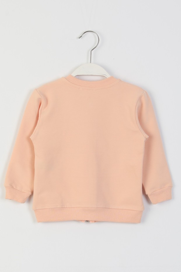 İki İplik Fırçalı Kumaş Kulaklı Cepli Kedi Baskılı Günlük Kullanım Bebe Hırka