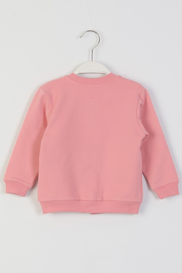 İki İplik Fırçalı Kumaş Kulaklı Cepli Kedi Baskılı Günlük Kullanım Bebe Hırka 