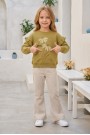 Kız Çocuk Çiçek Baskılı %100 Pamuk İki İplik Kumaş Fırçalı Sweatshirt Ve Fitilli İspanyol Paça Pantolonlu Takım