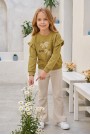 Kız Çocuk Çiçek Baskılı %100 Pamuk İki İplik Kumaş Fırçalı Sweatshirt Ve Fitilli İspanyol Paça Pantolonlu Takım