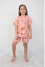 Kız Çocuk Kelebek Ve Çiçek Desenli %100 Pamuk Reaktif Boyama Kısa Kollu Şortlu Pijama Takımı
