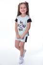 Kız Çocuk Kalp Baskılı Kısa Kollu Şortlu Pamuklu Yazlık Takımı