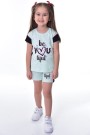 Kız Çocuk Kalp Baskılı Kısa Kollu Şortlu Pamuklu Yazlık Takımı