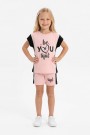 Kız Çocuk Kalp Baskılı Kısa Kollu Şortlu Pamuklu Yazlık Takımı