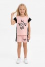 Kız Çocuk Kalp Baskılı Kısa Kollu Şortlu Pamuklu Yazlık Takımı