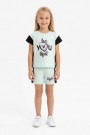 Kız Çocuk Kalp Baskılı Kısa Kollu Şortlu Pamuklu Yazlık Takımı