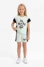 Kız Çocuk Kalp Baskılı Kısa Kollu Şortlu Pamuklu Yazlık Takımı