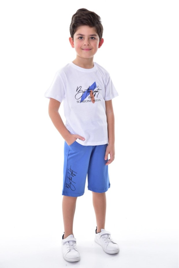 Erkek Çocuk Baskılı Kısa Kollu Pamuklu Tişört Ve Şort Yazlık Takım