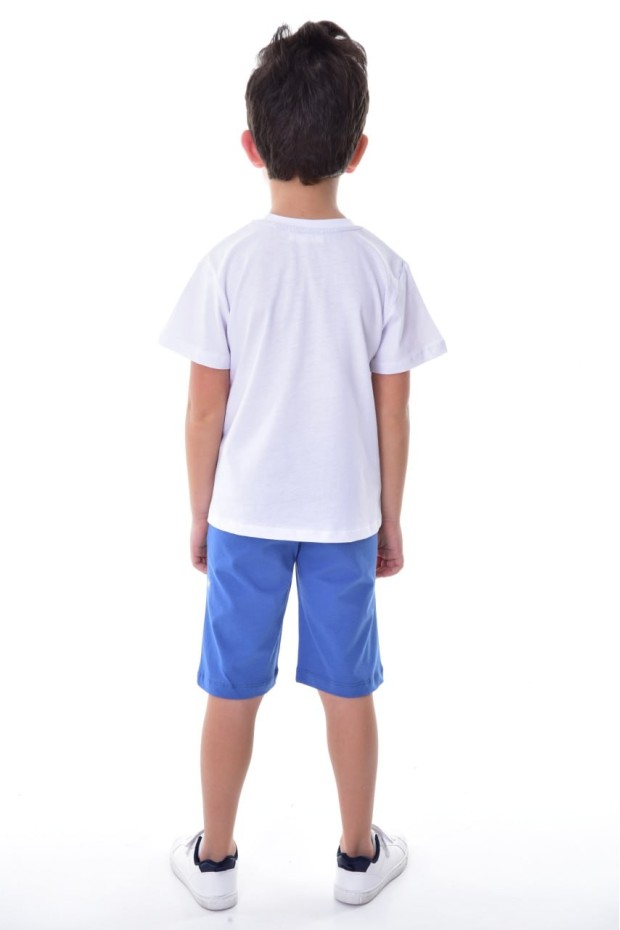 Erkek Çocuk Baskılı Kısa Kollu Pamuklu Tişört Ve Şort Yazlık Takım