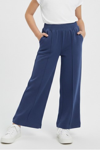 Kız Çocuk Önden Çizgi Detaylı Beli Lastikli Bol Paça Rahat Kesim Pantolon 