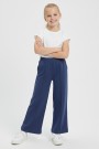 Kız Çocuk Önden Çizgi Detaylı Beli Lastikli Bol Paça Rahat Kesim Pantolon 