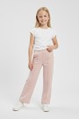 Kız Çocuk Önden Çizgi Detaylı Beli Lastikli Bol Paça Rahat Kesim Pantolon