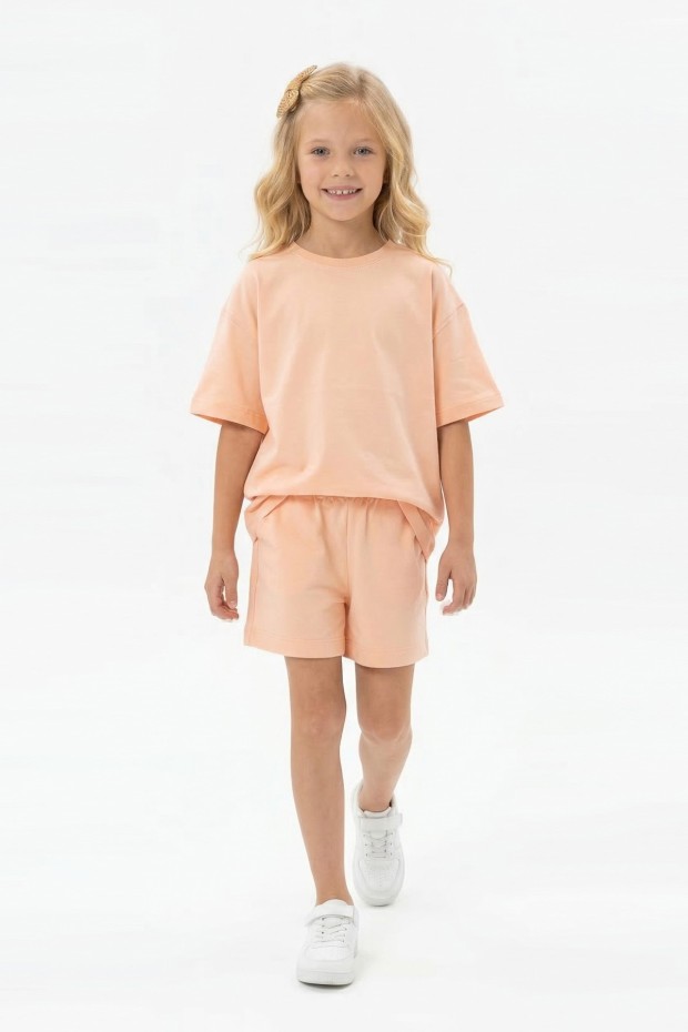 Kız Çocuk %100 Pamuk Reaktif Boyama Süprem Kumaş Kısa Kollu Şortlu Takım