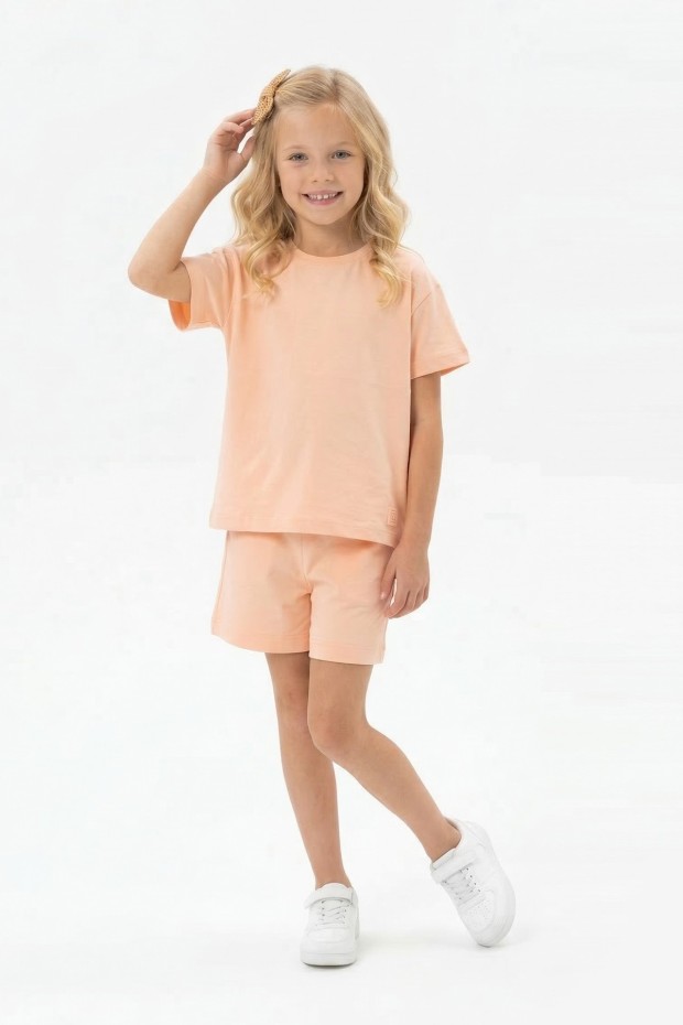 Kız Çocuk %100 Pamuk Reaktif Boyama Süprem Kumaş Kısa Kollu Şortlu Takım