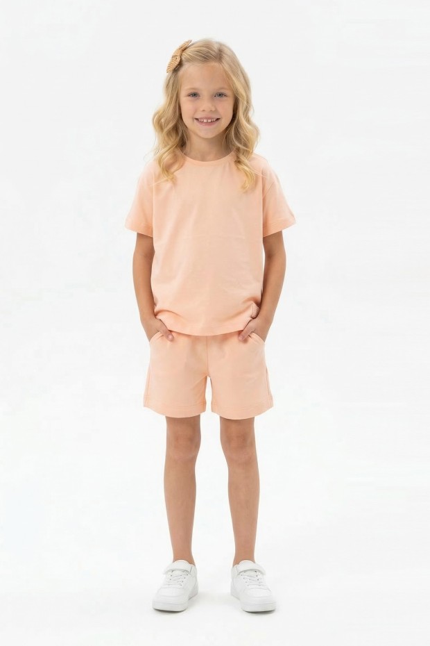 Kız Çocuk %100 Pamuk Reaktif Boyama Süprem Kumaş Kısa Kollu Şortlu Takım