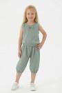 Kız Çocuk Kolsuz V Yaka Fiyonk Detaylı Şalvar Kesim Rahat Yazlık Takım 