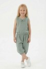 Kız Çocuk Kolsuz V Yaka Fiyonk Detaylı Şalvar Kesim Rahat Yazlık Takım 