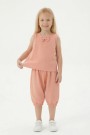 Kız Çocuk Kolsuz V Yaka Fiyonk Detaylı Şalvar Kesim Rahat Yazlık Takım 