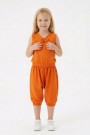 Kız Çocuk Kolsuz V Yaka Fiyonk Detaylı Şalvar Kesim Rahat Yazlık Takım 