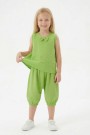 Kız Çocuk Kolsuz V Yaka Fiyonk Detaylı Şalvar Kesim Rahat Yazlık Takım 