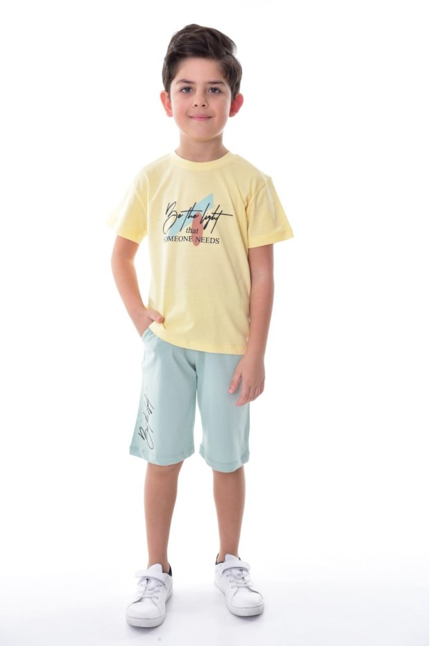 Erkek Çocuk Baskılı Kısa Kollu Pamuklu Tişört Ve Şort Yazlık Takım 