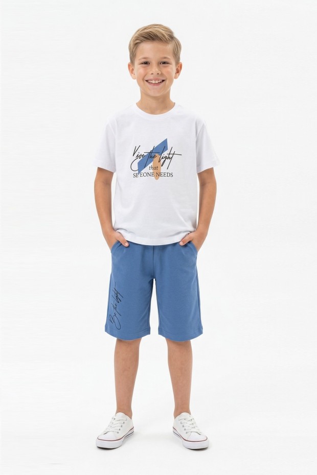 Erkek Çocuk Baskılı Kısa Kollu Pamuklu Tişört Ve Şort Yazlık Takım