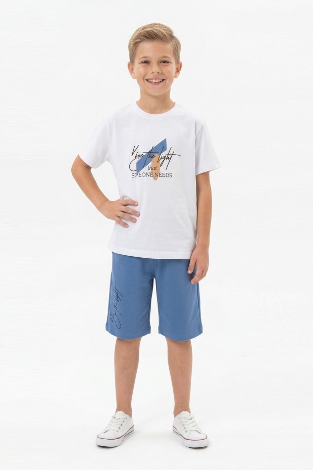 Erkek Çocuk Baskılı Kısa Kollu Pamuklu Tişört Ve Şort Yazlık Takım