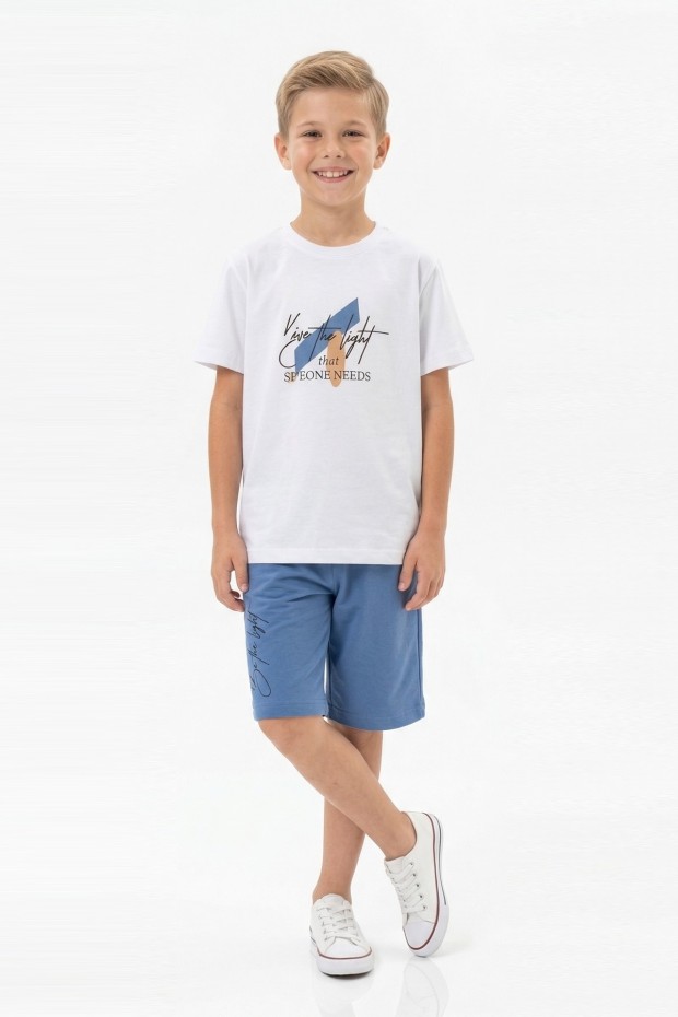 Erkek Çocuk Baskılı Kısa Kollu Pamuklu Tişört Ve Şort Yazlık Takım