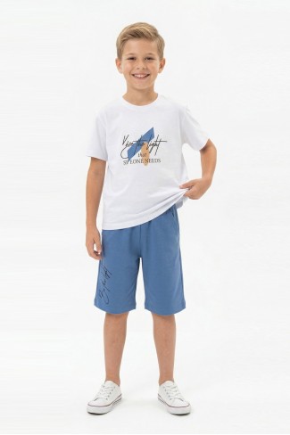 Erkek Çocuk Baskılı Kısa Kollu Pamuklu Tişört Ve Şort Yazlık Takım