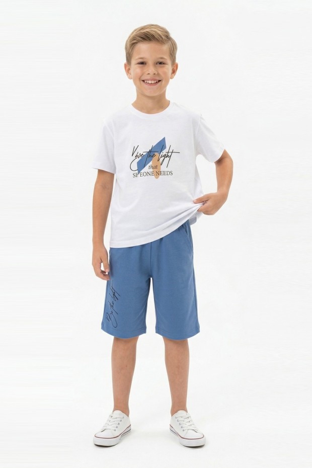 Erkek Çocuk Baskılı Kısa Kollu Pamuklu Tişört Ve Şort Yazlık Takım