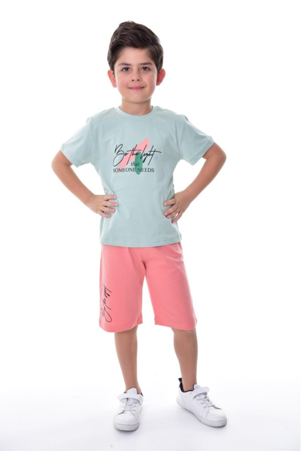 Erkek Çocuk Baskılı Kısa Kollu Pamuklu Tişört Ve Şort Yazlık Takım 