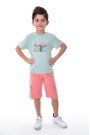 Erkek Çocuk Baskılı Kısa Kollu Pamuklu Tişört Ve Şort Yazlık Takım 