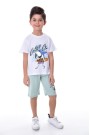 Erkek Çocuk Köpek Balığı Ve Surf Temalı Baskılı Kısa Kollu Tişört Şort Takım