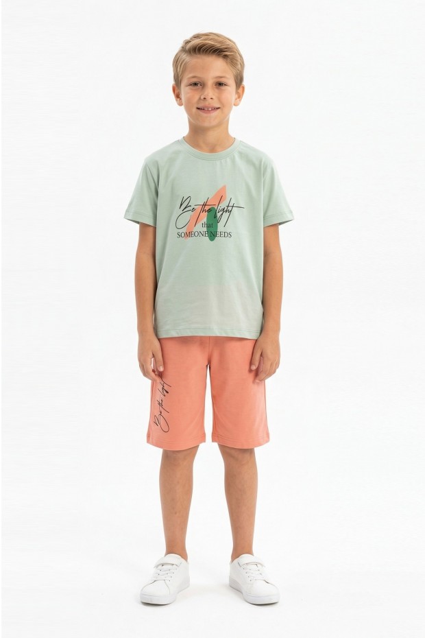 Erkek Çocuk Baskılı Kısa Kollu Pamuklu Tişört Ve Şort Yazlık Takım 