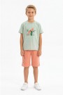Erkek Çocuk Baskılı Kısa Kollu Pamuklu Tişört Ve Şort Yazlık Takım 