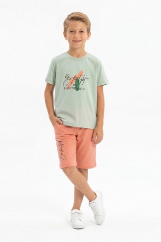 Erkek Çocuk Baskılı Kısa Kollu Pamuklu Tişört Ve Şort Yazlık Takım 