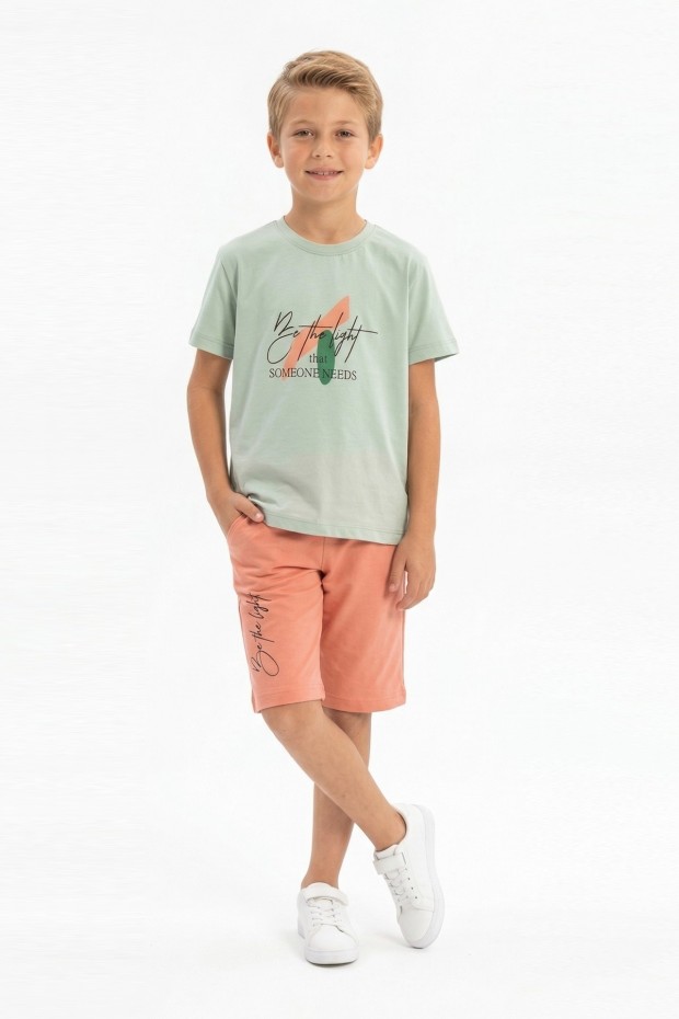 Erkek Çocuk Baskılı Kısa Kollu Pamuklu Tişört Ve Şort Yazlık Takım 