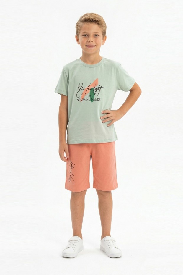 Erkek Çocuk Baskılı Kısa Kollu Pamuklu Tişört Ve Şort Yazlık Takım 