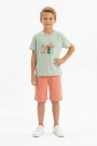 Erkek Çocuk Baskılı Kısa Kollu Pamuklu Tişört Ve Şort Yazlık Takım 