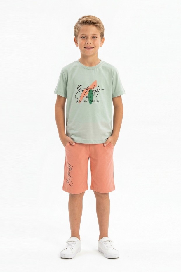 Erkek Çocuk Baskılı Kısa Kollu Pamuklu Tişört Ve Şort Yazlık Takım 