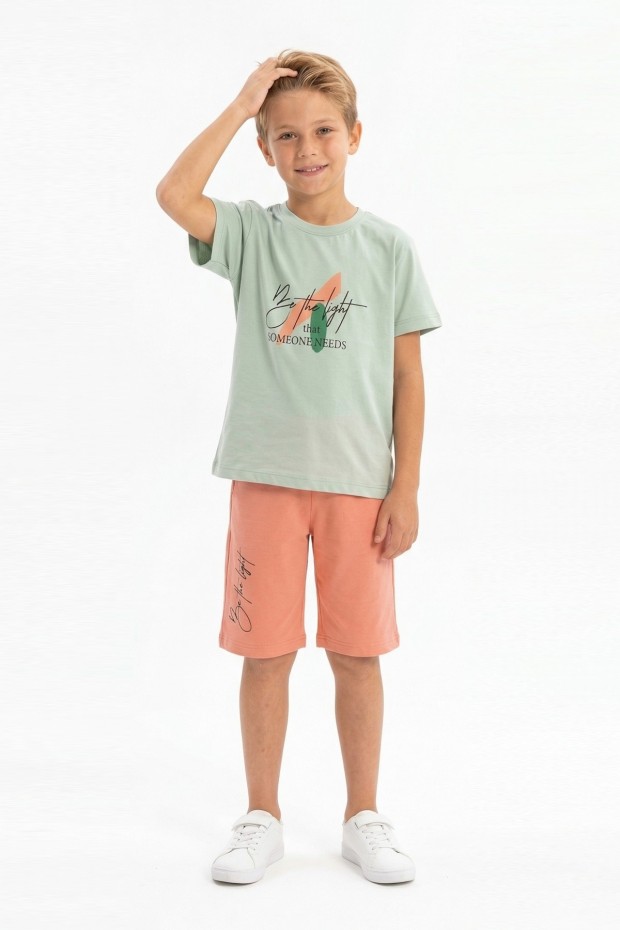 Erkek Çocuk Baskılı Kısa Kollu Pamuklu Tişört Ve Şort Yazlık Takım 