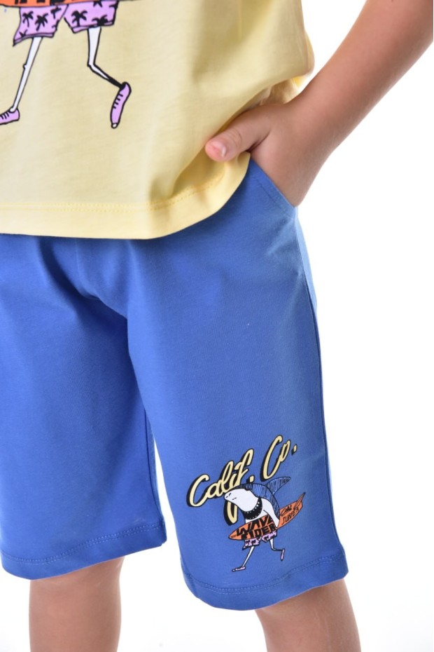 Erkek Çocuk Köpek Balığı Ve Surf Temalı Baskılı Kısa Kollu Tişört Şort Takım  