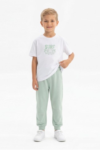 Erkek Çocuk Surf Yazılı Kısa Kollu Pamuklu Tişört Ve Eşofman Altı İkili Takım
