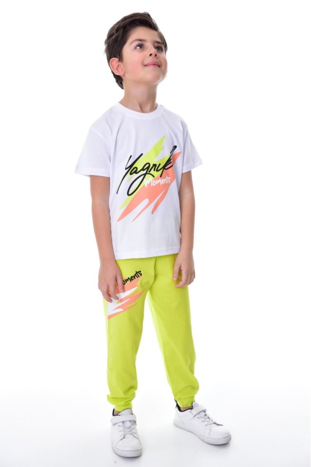 Erkek Çocuk Baskılı Kısa Kollu Pamuklu Tişört Ve Eşofman Altı İkili Takım 