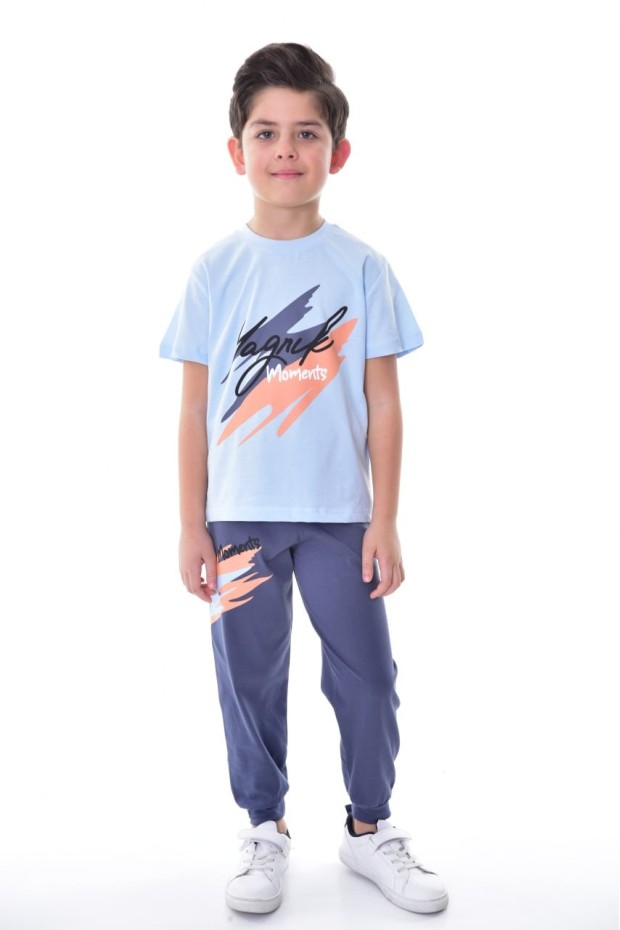 Erkek Çocuk Baskılı Kısa Kollu Pamuklu Tişört Ve Eşofman Altı İkili Takım