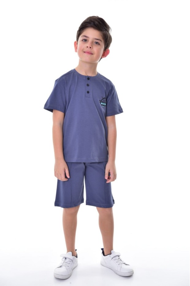 Erkek Çocuk Hakim Yaka Düğme Detaylı Kısa Kollu Tişört Şort İkili Yazlık Takım