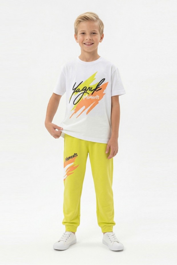 Erkek Çocuk Baskılı Kısa Kollu Pamuklu Tişört Ve Eşofman Altı İkili Takım 