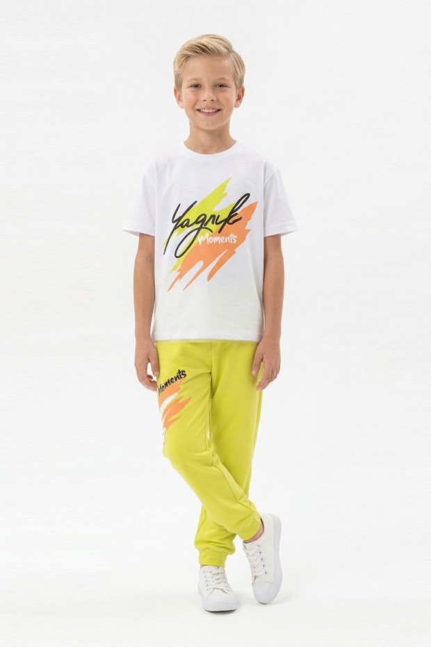 Erkek Çocuk Baskılı Kısa Kollu Pamuklu Tişört Ve Eşofman Altı İkili Takım 