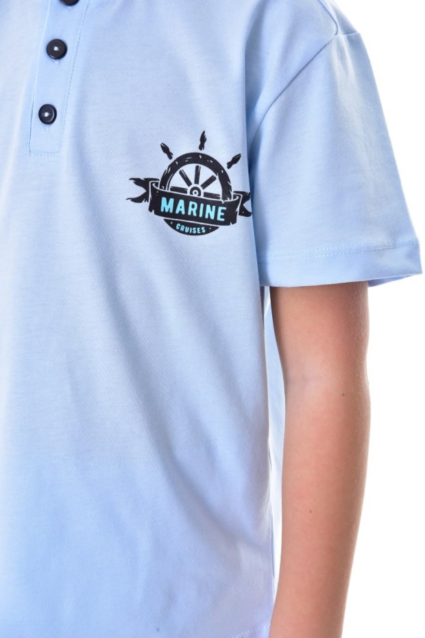 Erkek Çocuk Hakim Yaka Düğme Detaylı Kısa Kollu Tişört Şort İkili Yazlık Takım 